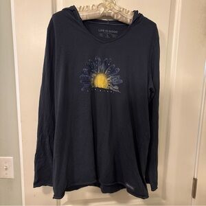 Life is Good HALF DAISY Blue Crusher-Lite Hooded Tee-L-Long Sleeve-V-Neck
